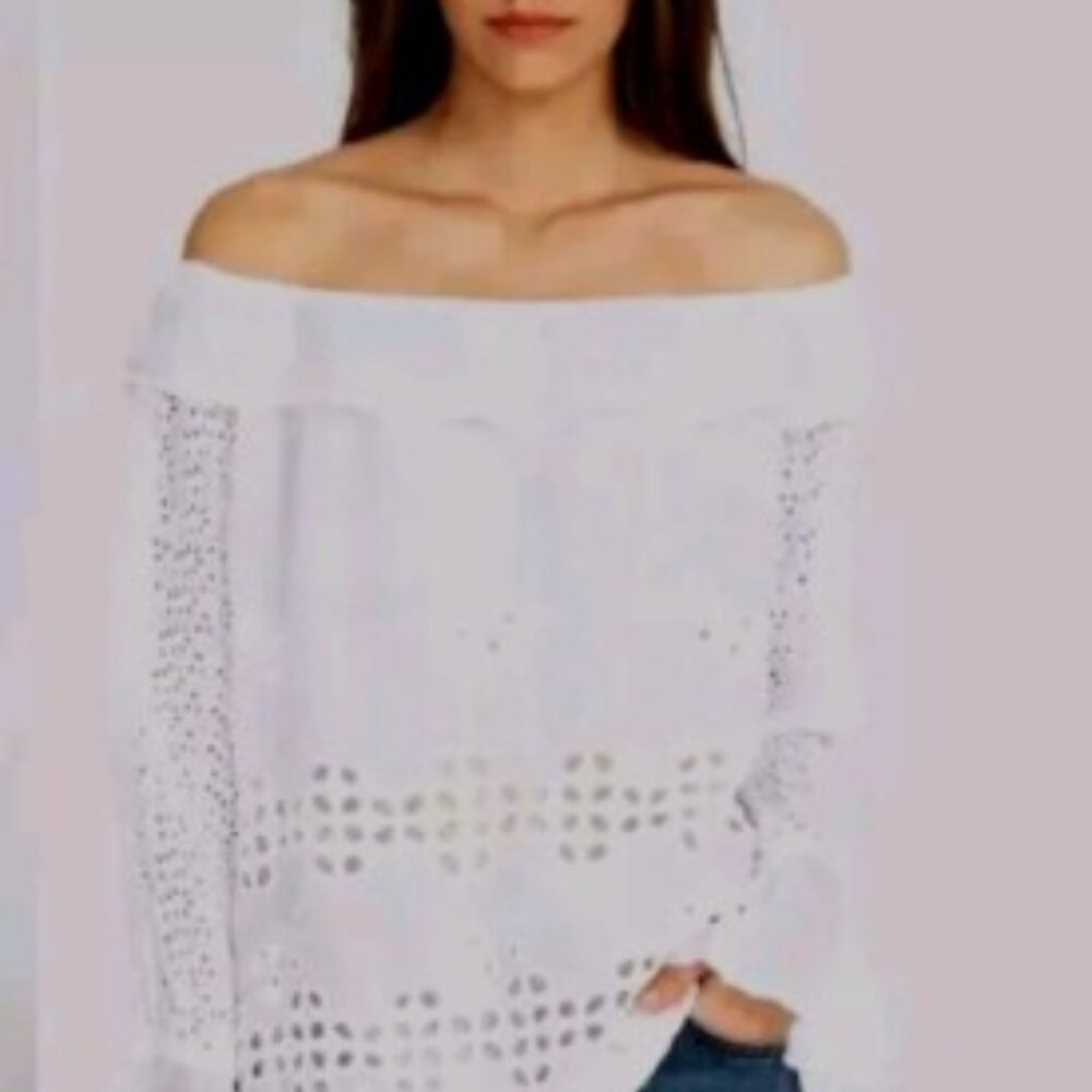 NWT JOHNNY WAS "Lilith" White Off-Shoulder Peasant Top Eyelet Tunic Size XXL - Picture 2 of 7